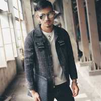 男装秋季新款夹克外套格子夹克男士青春休闲上衣