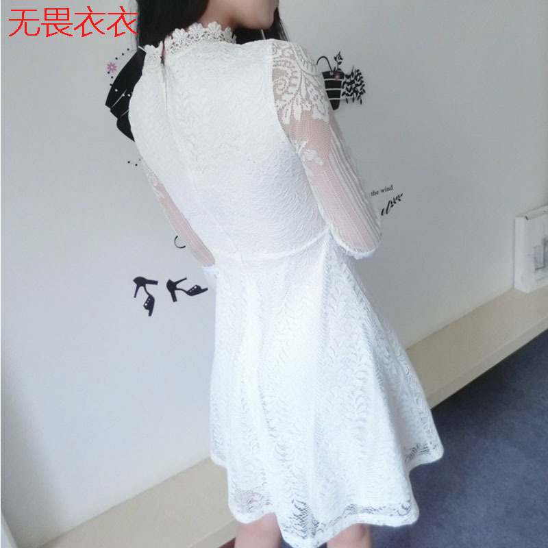 无畏衣衣2020新款女春装韩版女装修身A字蕾丝裙灯笼长袖气质性感连衣裙打底裙子