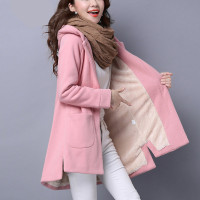 无畏衣衣2020新款女冬装韩版加厚加绒外套女中长款长袖大码宽松连帽女士卫衣保暖大衣