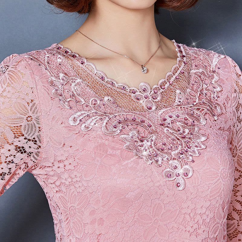 无畏衣衣2017新款女春装韩版修身显瘦打底衫镶钻气质性感蕾丝衫上衣图片