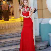 无畏衣衣新款女夏装晚礼服女新款宴会高贵优雅性感深V领长款鱼尾连衣裙修身显瘦