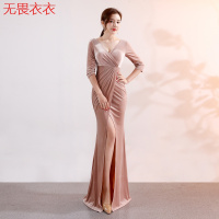 无畏衣衣2020新款女秋装长袖晚礼服纯色时尚高贵性感丝绒显瘦鱼尾服宴会长款裙子