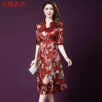 无畏衣衣雪纺连衣裙中长款2020新款韩版夏季女装五分袖印花大码女装妈妈装