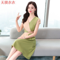 无畏衣衣2020夏季中长款新款拼色连衣裙女士裙子气质长裙雪纺连衣裙女5087修身显瘦A字裙