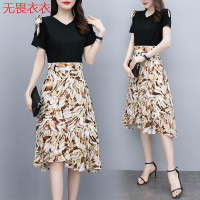 无畏衣衣夏装2020新款网红时髦印花拼接连衣裙胖妹妹大码收腰遮肚显瘦裙子修身显瘦A字裙