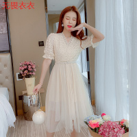 无畏衣衣2020夏季连衣裙女装收腰修身不规则气质流行女装收腰修身显瘦中长款雪纺印花高端洋气仙女裙A-1修身显瘦A字裙