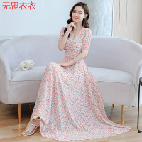 无畏衣衣2020夏季女新款雪纺连衣裙修身V领显瘦收腰短袖气质名媛大摆裙子修身显瘦A字裙