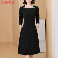 无畏衣衣黑色连衣裙女2020秋冬新款收腰修身显瘦长裙子气质赫本风黑裙修身显瘦A字裙