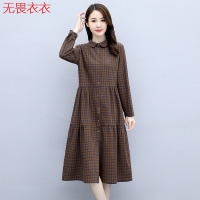 无畏衣衣2020秋装新款女装裙子时尚宽松长袖格子中长款棉麻连衣裙8903优质A字裙