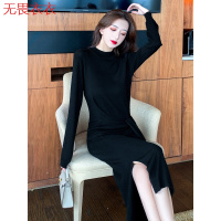 无畏衣衣心机OL知性优雅女装2020秋装新款绑带开叉圆领长袖针织连衣裙子优质A字裙