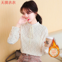 无畏衣衣蕾丝衫女秋季新款打底衫2020韩版加绒保暖显瘦百搭长袖镂空上衣女装