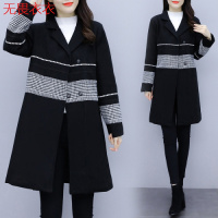 无畏衣衣大码女装黑色毛呢外套女中长款2020秋冬新款千鸟格赫本呢子大衣7895