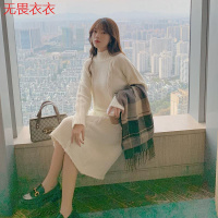 无畏衣衣2020加厚冬装新款韩版女装纯色半高领麻花修身打底针织连衣裙2349