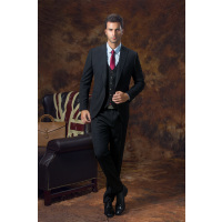 2016剑乔伯爵新款结婚西装男士戗驳领修身黑色一粒单排扣西服