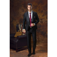 2016新款剑乔伯爵结婚西装男士 青果领修身黑色一粒单排扣规则领西服男套装新郎装伴郎装西服套装3569