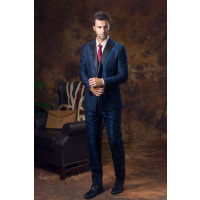 2016新款剑乔伯爵结婚西装男士戗驳领修身蓝色两粒双排扣规则领西服男套装新郎伴郎装9073-8