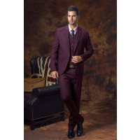 2016新款喜莱男装结婚西装男士平驳领修身酒红色一粒单排扣规则领西服男套装新郎伴郎装15533-14