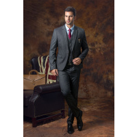 2016新款喜莱男装结婚西装男士戗驳领修身深灰色一粒单排扣规则领西服男套装...