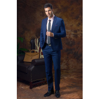 2016新款剑乔伯爵结婚西装男士戗驳领修身蓝色一粒单排扣规则领西服男套装新郎伴郎装85218