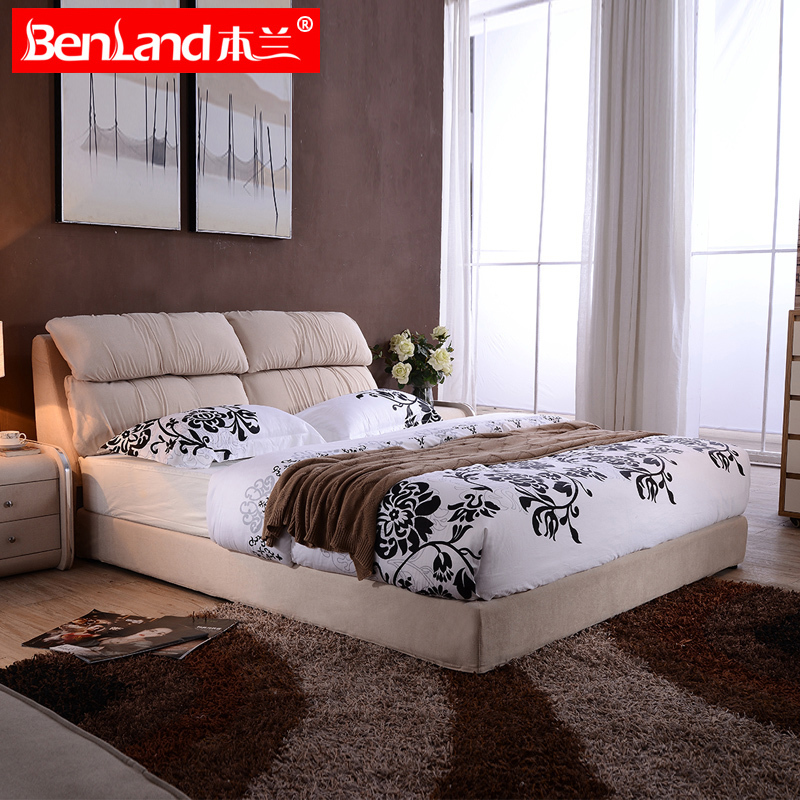 本兰 床 布艺床 软床 可拆洗床 简约现代1.8米小户型布床布艺套床组合