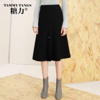 糖力2016冬装新款欧美女装黑色百搭半身裙宽松显瘦时尚修身裙子