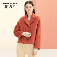 糖力2016冬装新款欧美女装 翻领短款羊毛大衣长袖宽松毛呢外套