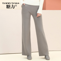 糖力2016冬装新款欧美女装灰色显瘦中腰阔腿裤修身百搭休闲裤子