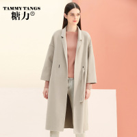 [预售10月31日发]糖力2016冬装新款欧美女装灰色翻领羊毛大衣中长款宽松毛呢外套