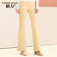 糖力2016新款冬装欧美 女装咖啡色中腰百搭长裤显瘦修身百搭裤子