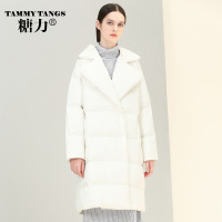 糖力2016新款冬装欧美女装翻领白色长袖羽绒服中长款宽松外套