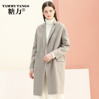 糖力2016冬装新款欧美中长款翻领毛呢外套双面羊绒长袖羊毛大衣