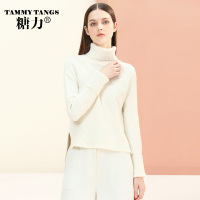 糖力2016冬装新款欧美 女装高领长袖套头毛衣白色修身打底针织衫