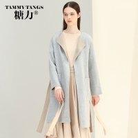 糖力2016新款冬装欧美女装长袖翻领羊毛大衣中长款宽松毛呢外套