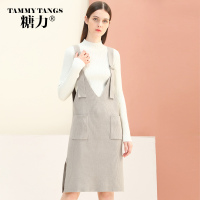 糖力2016冬装新款欧美 女装背带无袖针织连衣裙露肩百搭时尚裙子