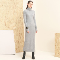 糖力2016冬装新款欧美 女装高领长袖套头长款毛衣灰色百搭针织衫