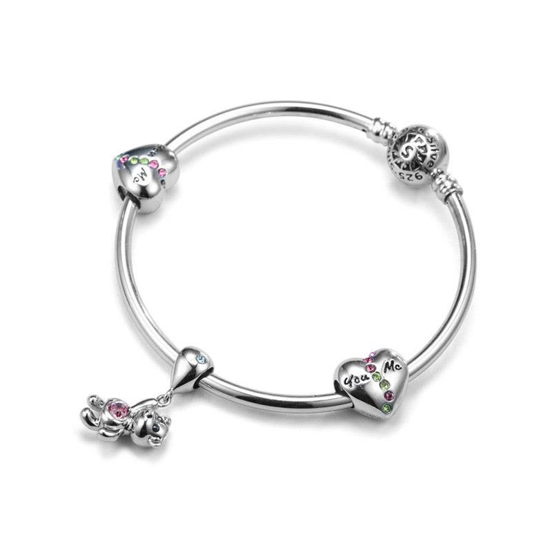 魔幻珠(CHARMS) 粉色爱恋小熊手链 欧美风格银手链 纯银925手链 银饰品女士手链 送自己送朋友礼品图片
