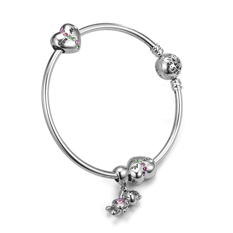 魔幻珠(CHARMS) 粉色爱恋小熊手链 欧美风格银手链 纯银925手链 银饰品女士手链 送自己送朋友礼品
