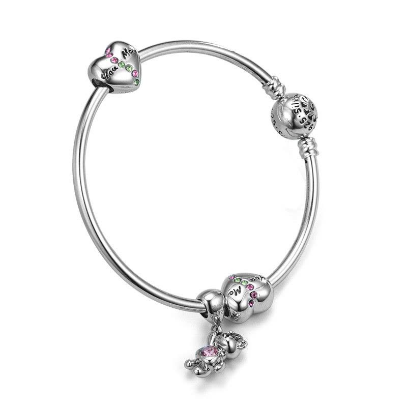 魔幻珠(CHARMS) 粉色爱恋小熊手链 欧美风格银手链 纯银925手链 银饰品女士手链 送自己送朋友礼品图片