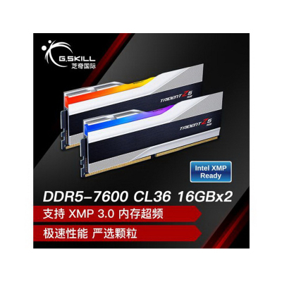 芝奇(G.SKILL)32GB(16Gx2) DDR5 7600 台式机内存条-幻锋戟RGB灯条(科技银)/Intel XMP/C36