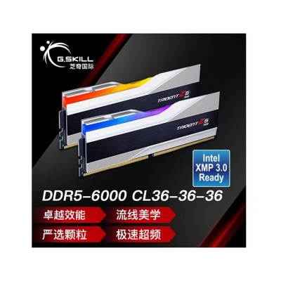 芝奇(G.SKILL)32GB(16Gx2)套装 DDR5 6000频率 台式机内存条-幻锋戟RGB灯条(科技银)/C36