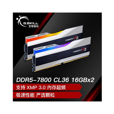 芝奇(G.SKILL)32GB(16Gx2)套装 DDR5 7800频率 台式机内存条-幻锋戟RGB灯条(科技银)/C36