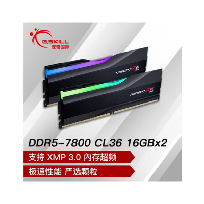 芝奇(G.SKILL)32GB(16Gx2)套装 DDR5 7800频率 台式机内存条-幻锋戟RGB灯条(黯雾黑)/C36