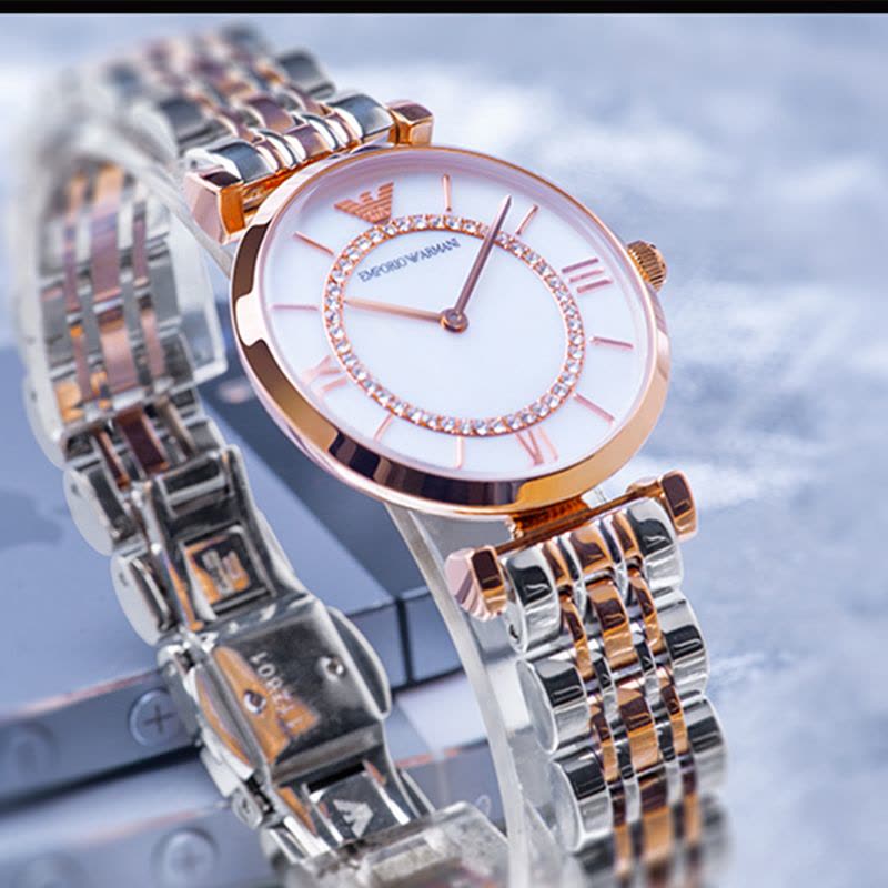 欧美品牌正品Armani阿玛尼手表女表超薄时装表精钢带镶钻腕表女士手表AR1909图片