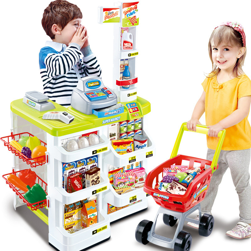 怡多贝evtto 儿童过家家厨房女孩宝宝3-4-5-6岁超市玩具购物手推车收银机套装