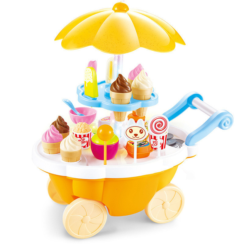 怡多贝evtto 3-6岁儿童过家家冰淇淋车玩具女孩仿真小手推车音乐糖果车套装 新年礼物