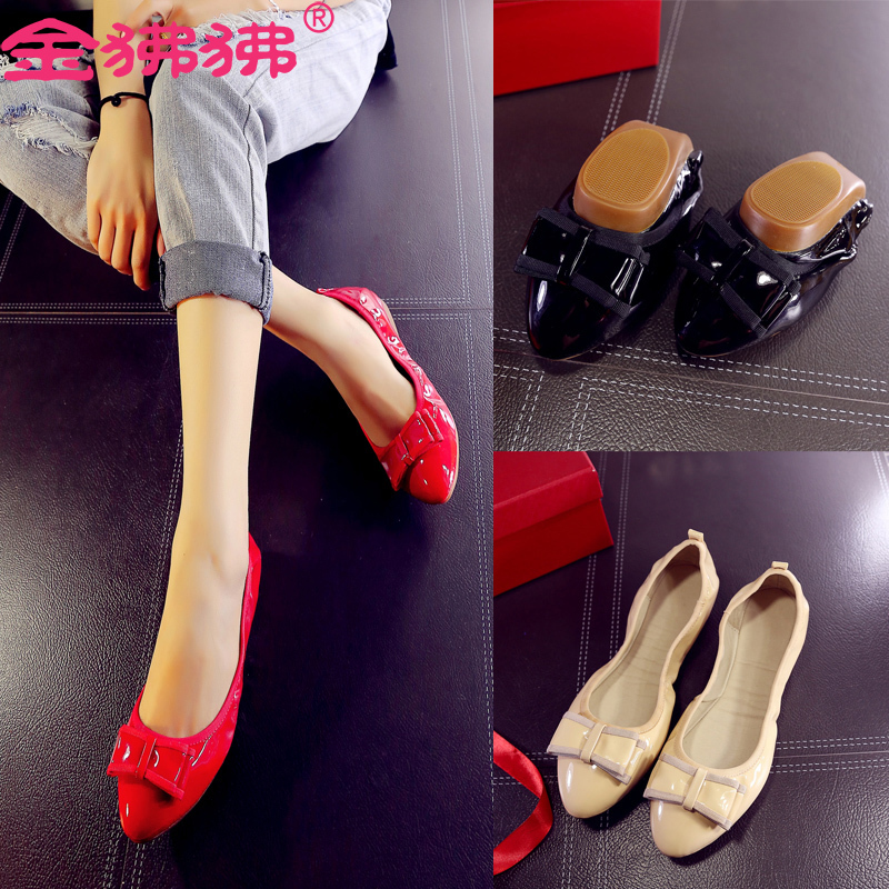 金狒狒蛋卷鞋16年新款秀气轻便单鞋牛筋底平底开车鞋蝴蝶结超软上班鞋 大码