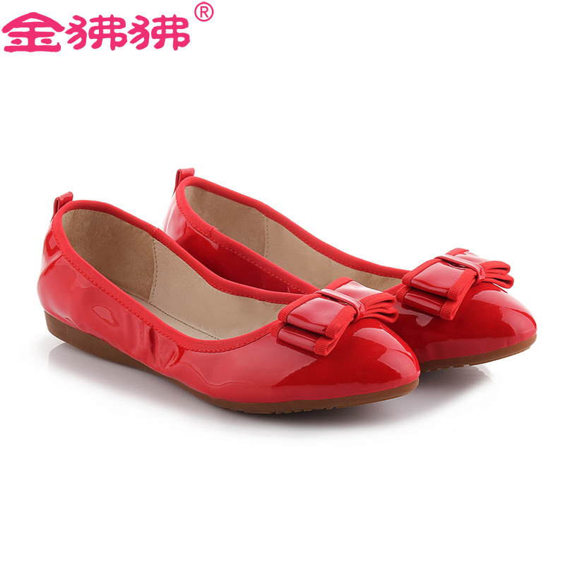 金狒狒蛋卷鞋16年新款秀气轻便单鞋牛筋底平底开车鞋蝴蝶结超软上班鞋 大码