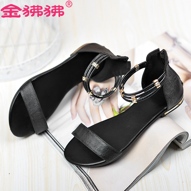 金狒狒真皮凉鞋夏季新款简约头层牛皮凉鞋波西米亚风学生鞋露趾甜美学生鞋 上班凉鞋