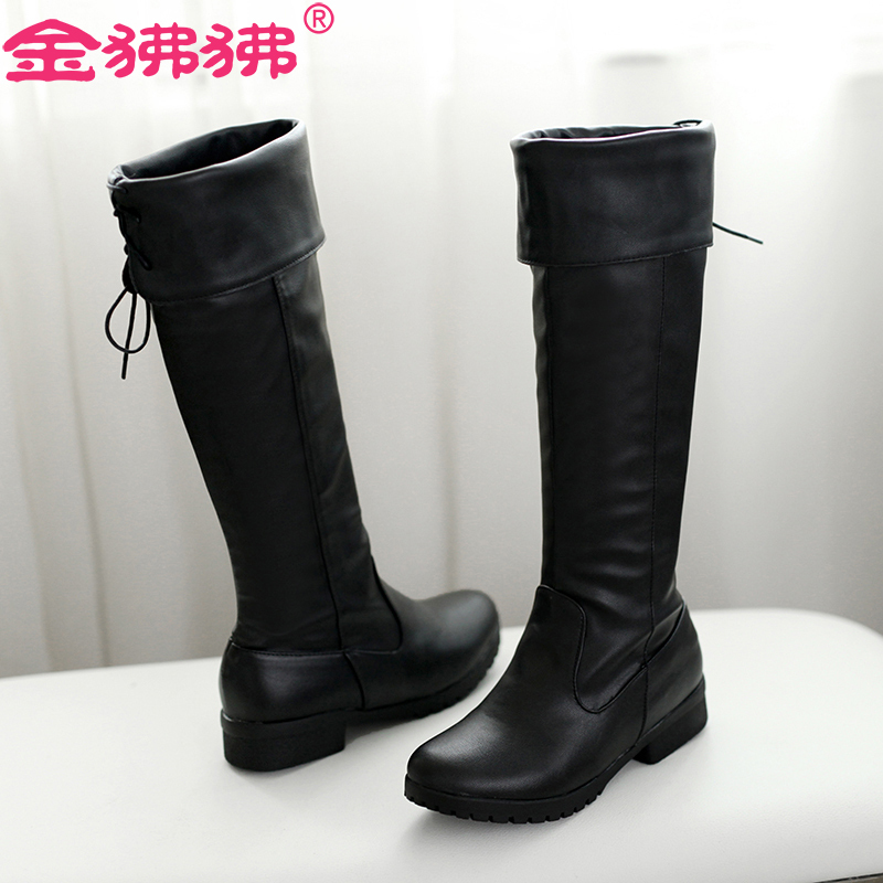 金狒狒女靴16年秋冬新款显瘦过膝靴简约纯色高筒靴防圆头水台靴子
