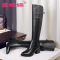 金狒狒时尚真皮尖头长筒靴侧拉链时尚骑士靴新潮女靴